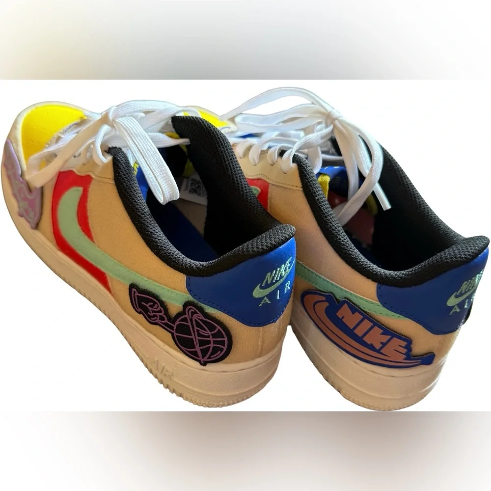 Nike Air Force 1 Low GS 7Y Women 8.5 FN7818-100 Multicolor Patch Decal Sneakers